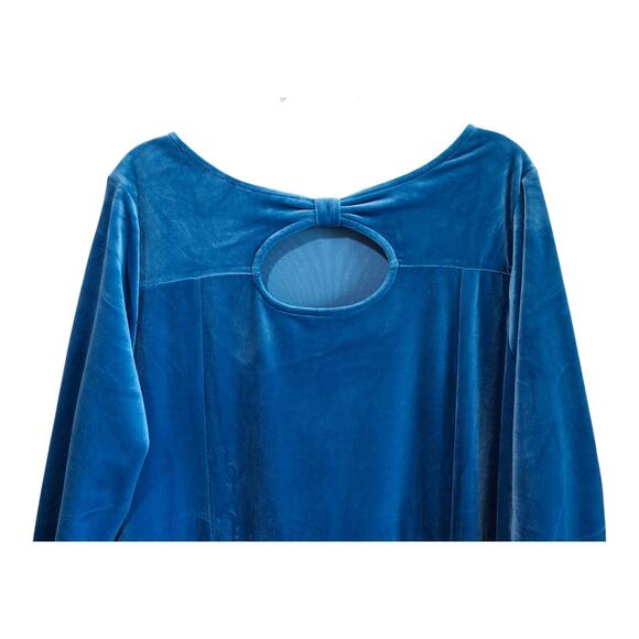 DENIM & CO Women Plus 2X Velvet Dress Midi Turquoise 3/4 Sleeve Elegant Bust 48" - Picture 6 of 8